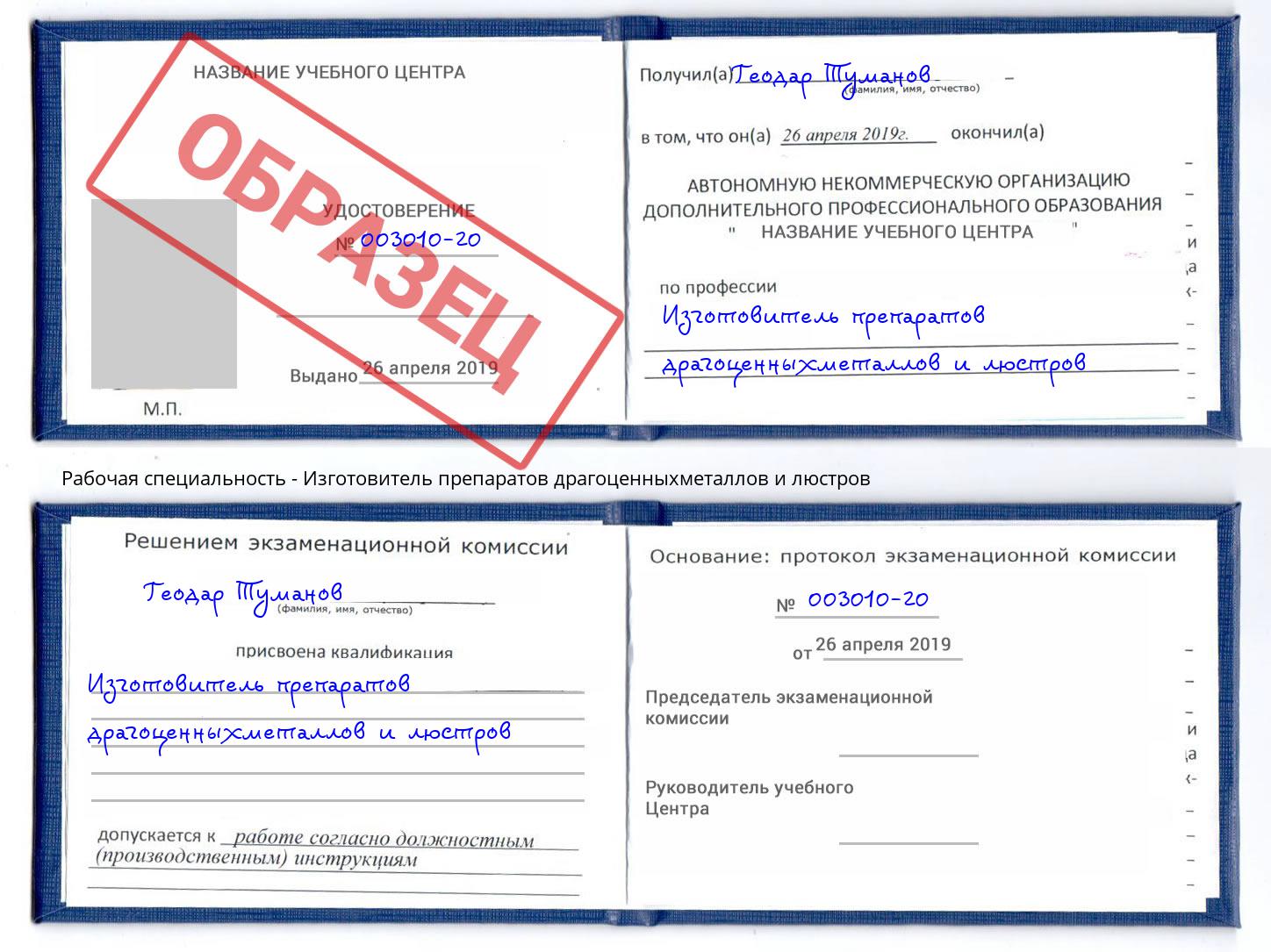 Изготовитель препаратов драгоценныхметаллов и люстров Моздок