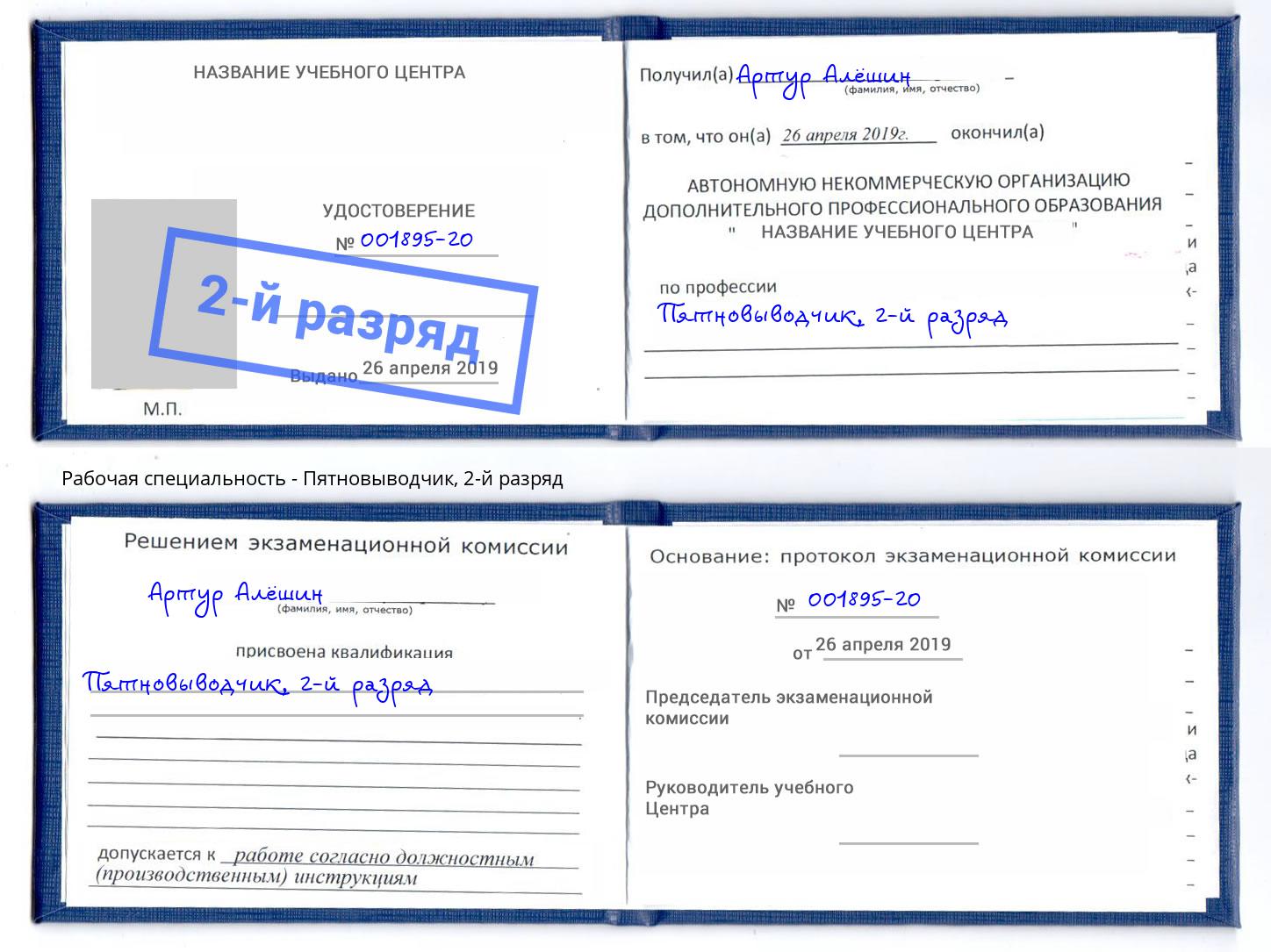 корочка 2-й разряд Пятновыводчик Моздок