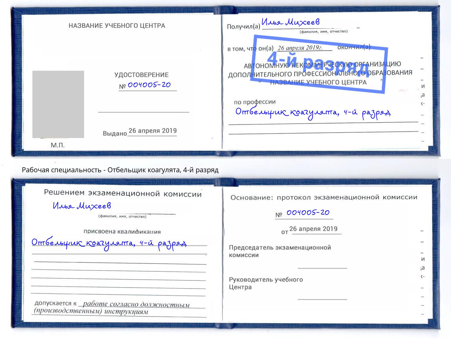 корочка 4-й разряд Отбельщик коагулята Моздок