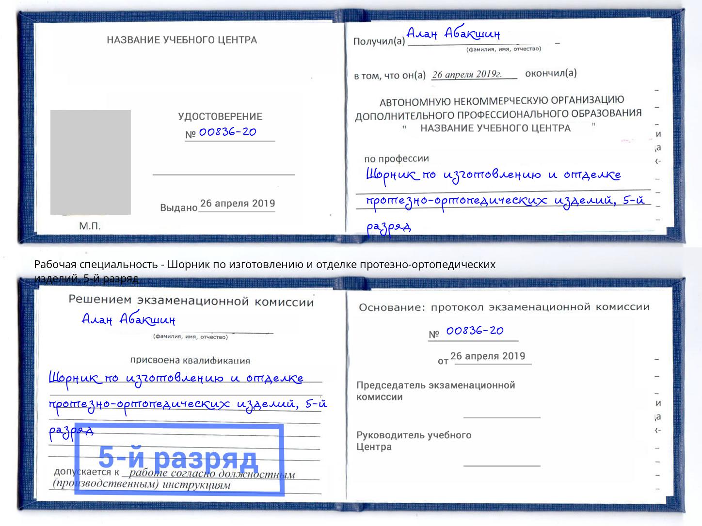 корочка 5-й разряд Шорник по изготовлению и отделке протезно-ортопедических изделий Моздок