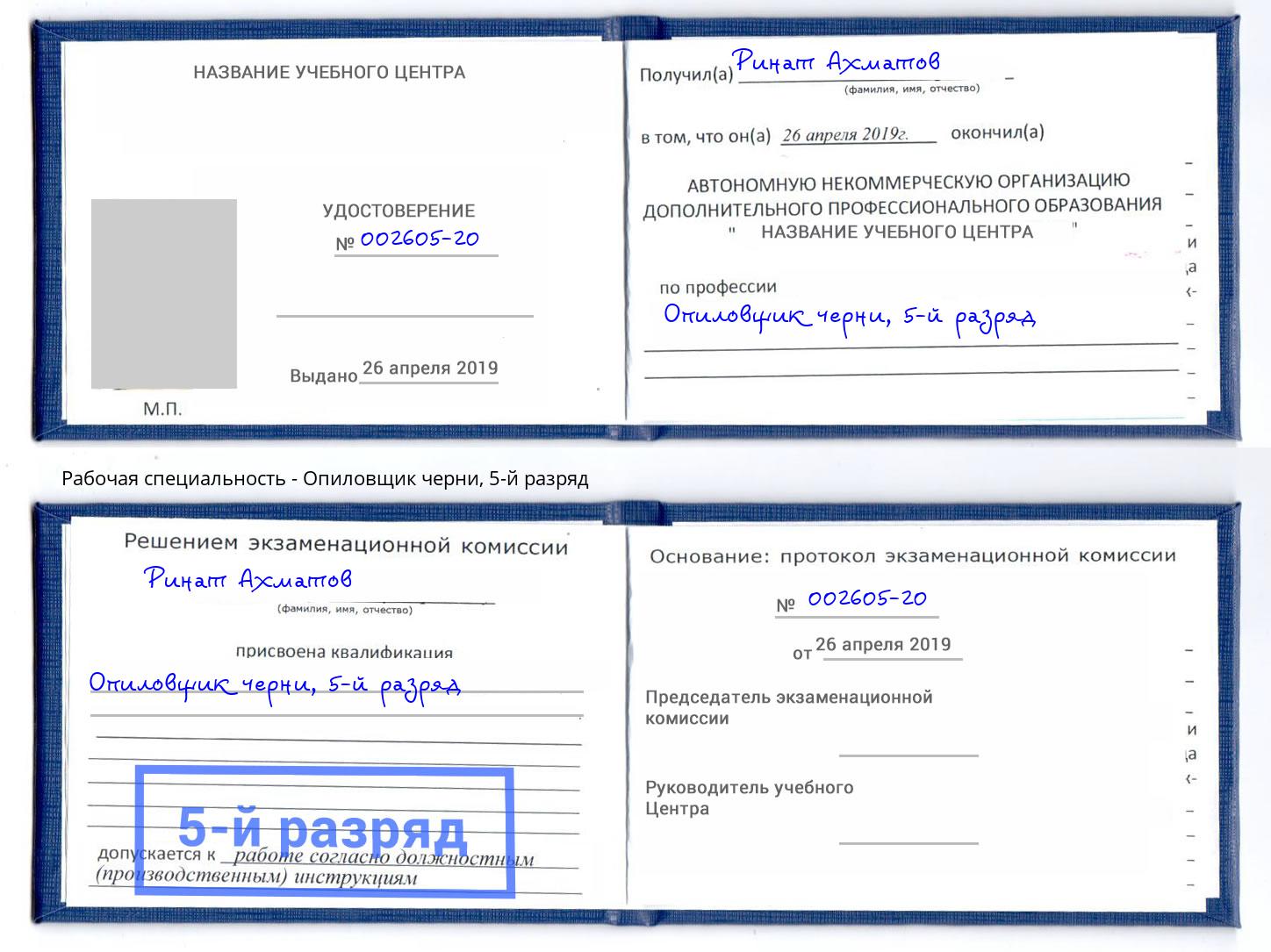 корочка 5-й разряд Опиловщик черни Моздок