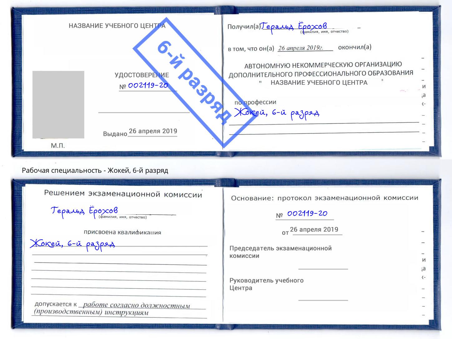 корочка 6-й разряд Жокей Моздок