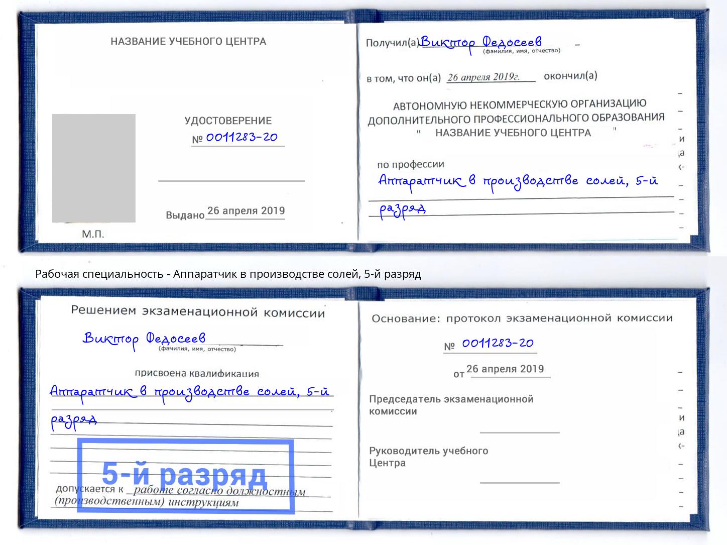 корочка 5-й разряд Аппаратчик в производстве солей Моздок