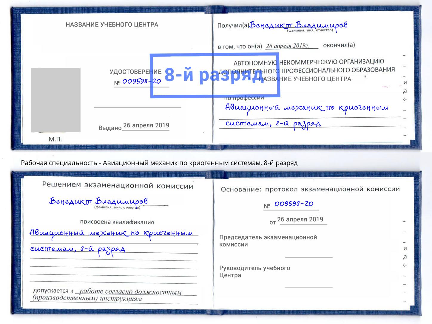 корочка 8-й разряд Авиационный механик по криогенным системам Моздок