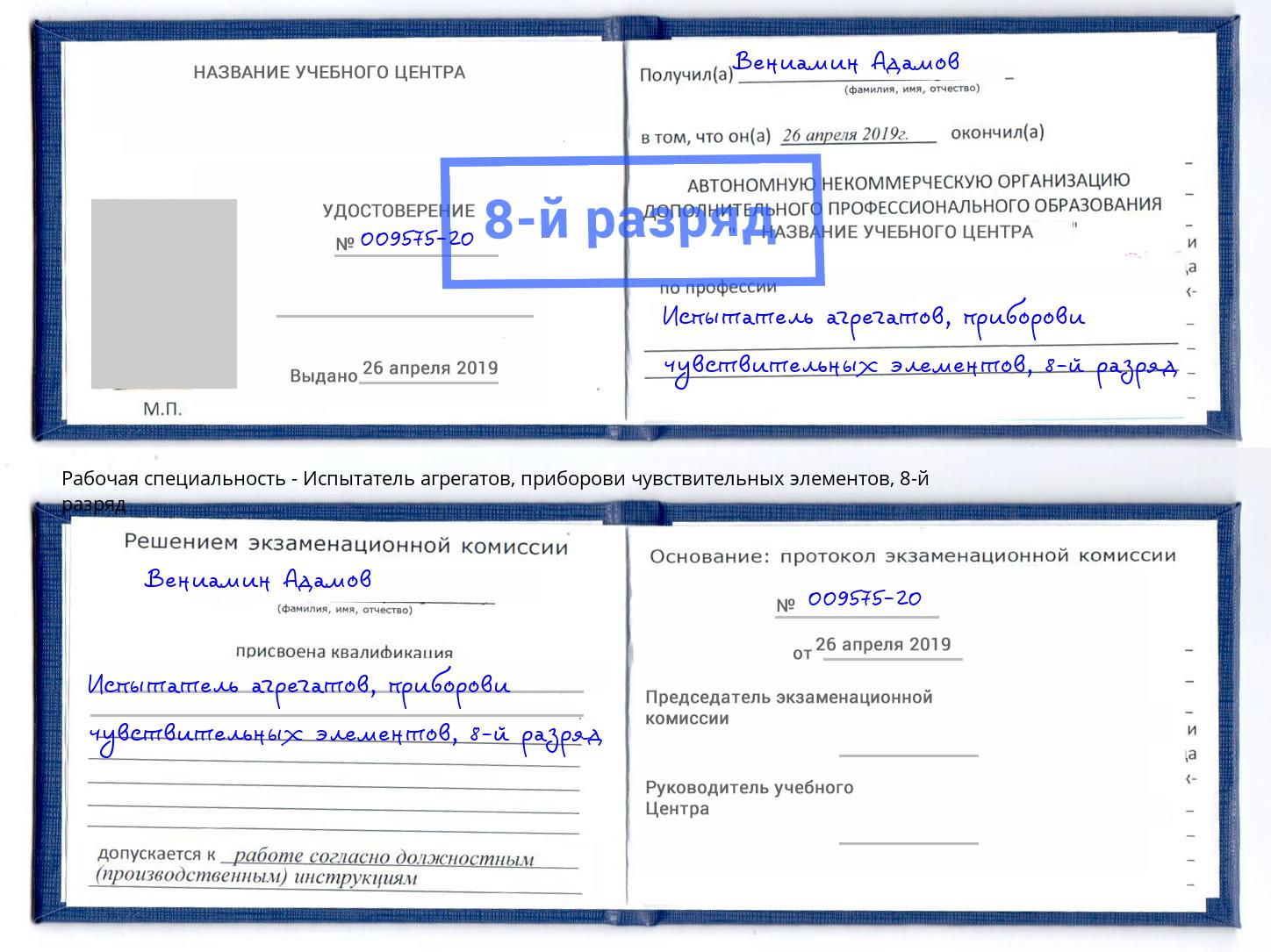 корочка 8-й разряд Испытатель агрегатов, приборови чувствительных элементов Моздок