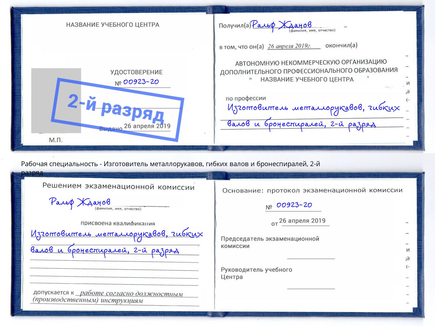 корочка 2-й разряд Изготовитель металлорукавов, гибких валов и бронеспиралей Моздок